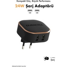 Duracell 24W Seyahat Şarj Adaptörü Çift USB 2×USB-A– Telefon Tablet Hızlı Şarj Cihazı Siyah
