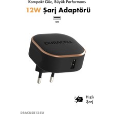 Duracell 12W USB-A Seyahat Şarj Adaptörü  – Telefon ve Tablet Hızlı Şarj Cihazı Siyah
