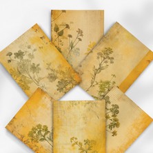 Henno A6 (10,5X14,8 Cm) 6’lı Vintage Sarı Botanik Kolaj Tasarımlı Scrapbook ve Mektup Kağıdı Seti