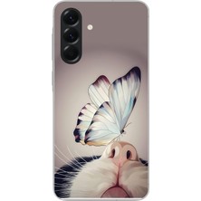 Le Balvo Samsung Galaxy A56 Uyumlu Kelebekli Kedi Baskılı Silikon Kılıf