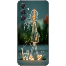 Le Balvo Samsung Galaxy A54 Uyumlu Kedili Neon Kız Baskılı Silikon Kılıf