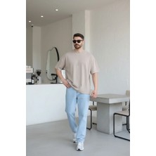 EYDAMOON Erkek Oversize Modal Kumas Solmayan Canlı Renk Ipeksi Dokulu T-Shirt