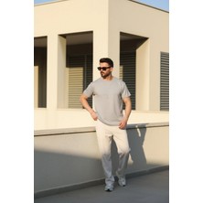 EYDAMOON Erkek Gri Regular Modal Kumaş Solmayan Renk Ipeksi Doku Ütü Gerektirmeyen T-Shirt