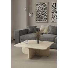 Bamosa Mirael Traverten Dokulu Kare Orta Sehpa – 73*73CM Minimal Modern Tasarım
