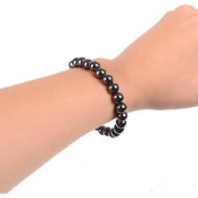 Tamgacrafts Tamamı Mıknatıslı Manyetik Doğal Taşlı Hematit Füme Bileklik 8mm