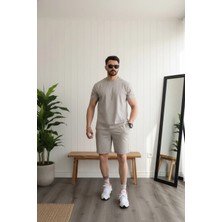 EYDAMOON Erkek Taş Regular Kesim %100 Pamuklu Likralı Penye Kumaş Yazlık Eşofman Takımı