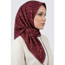 Hadiora Kadın Bordo Pembe Çiçek Desenli Flamlı Eşarp