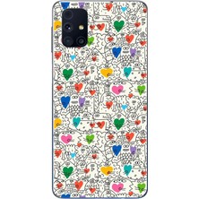 Le Balvo Samsung Galaxy M31S Uyumlu Kalp Çizgileri Karışık Baskılı Silikon Kılıf