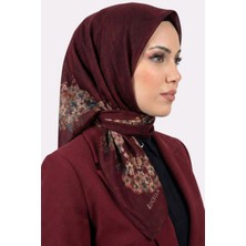 Hadiora Locella Kadın Mürdüm Vizon Çiçek Desenli Organik Pamuk Soft Eşarp