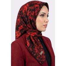 Hadiora Zer Kadın Siyah Kırmızı Çiçek Desenli Organik Pamuk Soft Eşarp
