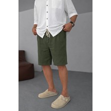 EYDAMOON Man Haki Urban Relaxed Fit %100 Pamuk Müslin Şort - Nefes Alan Müslin Dokuma