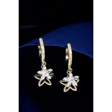 Innuendo Jewelry 925 Ayar Gümüş Zirkon Taşlı Çiçek Figürlü Sallantılı Halka Küpe Kadın