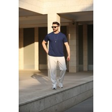 EYDAMOON Erkek Lacivert Regular Modal Kumaş Solmayan Renk Ipeksi Doku Ütü Gerektirmeyen T-Shirt