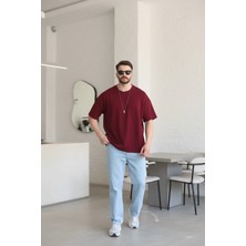 EYDAMOON Erkek Oversize Modal Kumas Solmayan Canlı Renk Ipeksi Dokulu T-Shirt