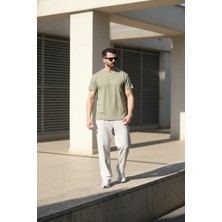 EYDAMOON Erkek Haki Regular Modal Kumaş Solmayan Renk Ipeksi Doku Ütü Gerektirmeyen T-Shirt