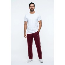 EYDAMOON Erkek Bordo Kompak Penye Kumaş Yan Biyeli Cep Fermuarlı Eşofman Altı