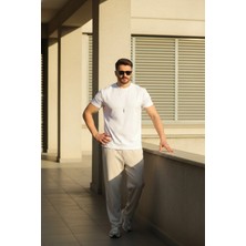 EYDAMOON Erkek Beyaz Regular Modal Kumaş Solmayan Renk Ipeksi Doku Ütü Gerektirmeyen T-Shirt