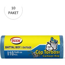 Ögem Battal Boy Çöp Torbası 75 x 90 cm 10 Lu Rulo x 10 Paket = 100 Adet (Mavi)