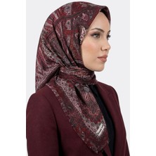 Hadiora Kadın Bordo Pudra Etnik Desenli Flamlı Eşarp
