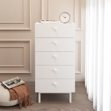 Robin Home Rhode Şifonyer 5 Çekmeceli Ahşap Ayaklı Beyaz