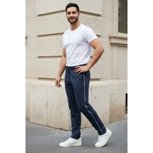 EYDAMOON Erkek Lacivert Boydan Biyeli Baggy 2 Iplik Rahat Kalıp Geniş Paça Eşofman Altı