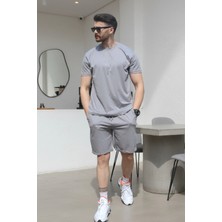 EYDAMOON Erkek Gri Regular Kesim %100 Pamuklu Likralı Penye Kumaş Yazlık Eşofman Takımı