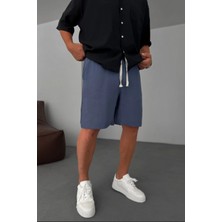 EYDAMOON Man Lacivert Urban Relaxed Fit %100 Pamuk Müslin Şort - Nefes Alan Müslin Dokuma