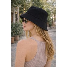 Moda Nokta Kadın Siyah Bucket Şapka, Yazlık Kova Şapka, Günlük Bucket/fisher Şapka