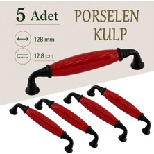 Badem10 (5 Adet) Liko Kırmızı Porselen Siyah Kulp 128 mm 12.8 cm Mobilya Çekmece Dolab Dolap Kapak Kulb Kulp