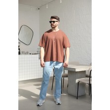 EYDAMOON Erkek Oversize Modal Kumas Solmayan Canlı Renk Ipeksi Dokulu T-Shirt