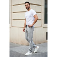 EYDAMOON Erkek Gri Boydan Biyeli Baggy 2 Iplik Rahat Kalıp Geniş Paça Eşofman Altı