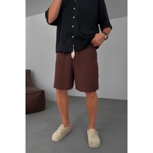 EYDAMOON Man Kahverengi Urban Relaxed Fit %100 Pamuk Müslin Şort - Nefes Alan Müslin Dokuma