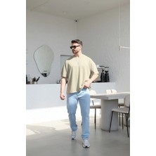 EYDAMOON Erkek Oversize Modal Kumas Solmayan Canlı Renk Ipeksi Dokulu T-Shirt