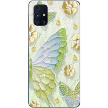 Le Balvo Samsung Galaxy M31S Uyumlu Yeşil Mavi Kelebek Baskılı Silikon Kılıf