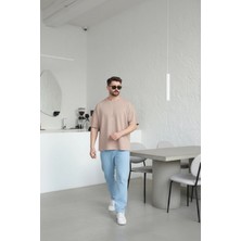 EYDAMOON Erkek Oversize Modal Kumas Solmayan Canlı Renk Ipeksi Dokulu T-Shirt