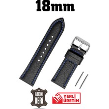 Saatse 18MM Siyah Lacivert Dikişli Floter Hakiki Deri Saat Kordonu Kayış