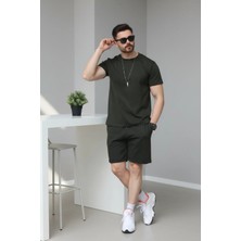 EYDAMOON Erkek Haki Regular Kesim %100 Pamuklu Likralı Penye Kumaş Yazlık Eşofman Takımı