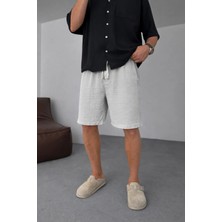 EYDAMOON Man Gri Urban Relaxed Fit %100 Pamuk Müslin Şort - Nefes Alan Müslin Dokuma