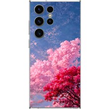 Le Balvo Samsung Galaxy S23 Ultra Uyumlu Kırmızı Pembe Ağaçlar Baskılı Silikon Kılıf