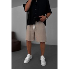 EYDAMOON Man Bej Urban Relaxed Fit %100 Pamuk Müslin Şort - Nefes Alan Müslin Dokuma