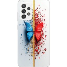 Le Balvo Samsung Galaxy A52 Uyumlu Kırmızı Mavi Kelebek Baskılı Silikon Kılıf
