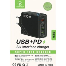GUNKES YK85 160W USB + Pd Hızlı Şarj Aleti | 6 Girişli Çoklu Şarj Adaptörü