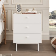 Robin Home Rhode Komodin 3 Çekmeceli Ahşap Ayaklı Beyaz