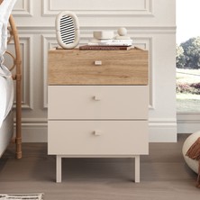 Robin Home Rhode Komodin 3 Çekmeceli Ahşap Ayaklı Kumsal-Sepet