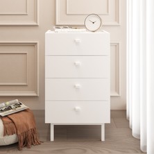 Robin Home Rhode Şifonyer 4 Çekmeceli Ahşap Ayaklı Beyaz