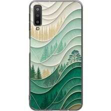 Le Balvo Samsung Galaxy A7 2018 Uyumlu Beyaz Çizgili Orman Baskılı Silikon Kılıf