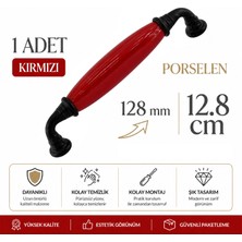 Badem10 Liko Kırmızı Porselen Siyah Kulp 128 mm 12.8 cm Mobilya Çekmece Dolabı Dolap Kapak Kulplar Kulb Kulp