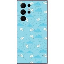 Le Balvo Samsung Galaxy S22 Ultra Uyumlu Kağıttan Uçak Baskılı Silikon Kılıf
