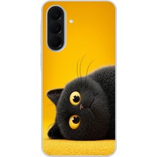 Le Balvo Samsung Galaxy A37 Uyumlu Yan Bakan Siyah Kedi Baskılı Silikon Kılıf