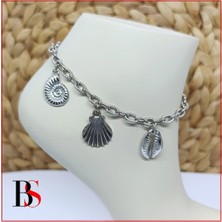 BijuStore Deniz Kabuğu Objeli Gümüş Kaplama Kadın Halhal